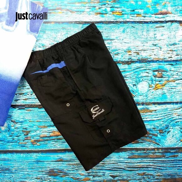 New Just Cavalli Men S / EU 48 Black Swim Shorts Board Trunks Beach Surf Pocket - Picture 2 of 6